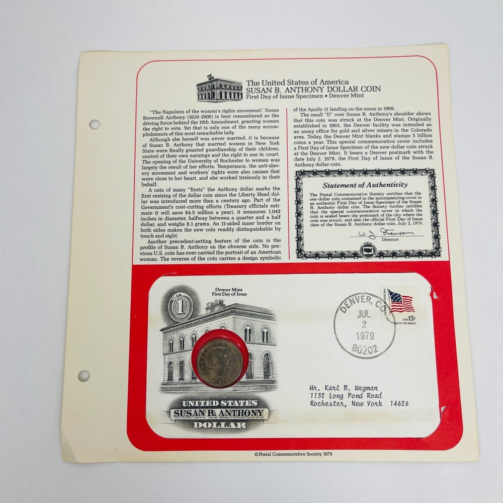 1979 Susan B Anthony Dollar Coin First Day Issue Denver Mint Specimen Set Good